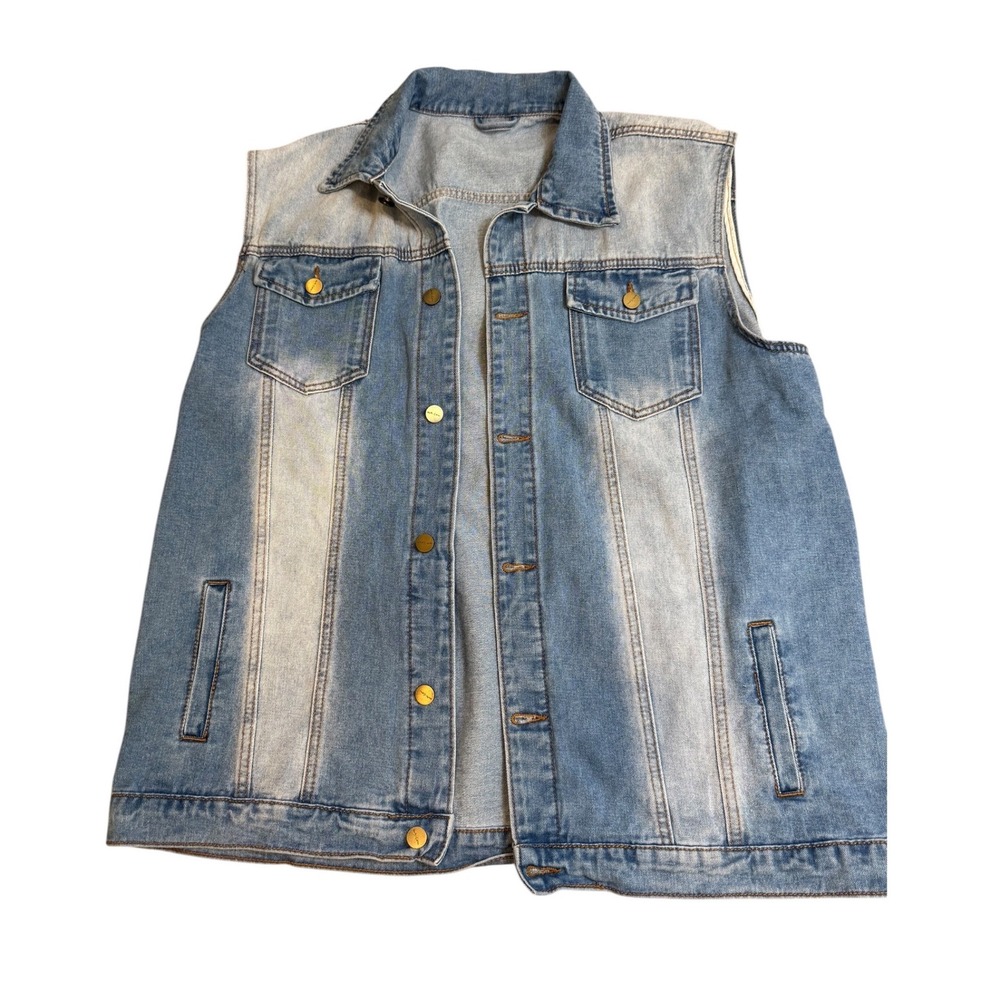 David Ann Mens Sleeveless Trucker Denim Vest Light Wash Longline Blue XL